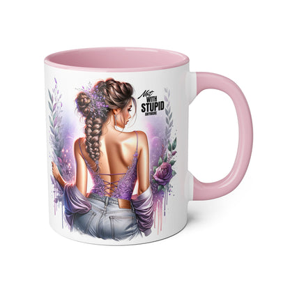 Not With Stupid Anymore Humoristic Bohemian Accent Mug, Artful Coffee Cup for Unique Gifts, Decorative Drinkware, Home Decor, Thoughtful Present