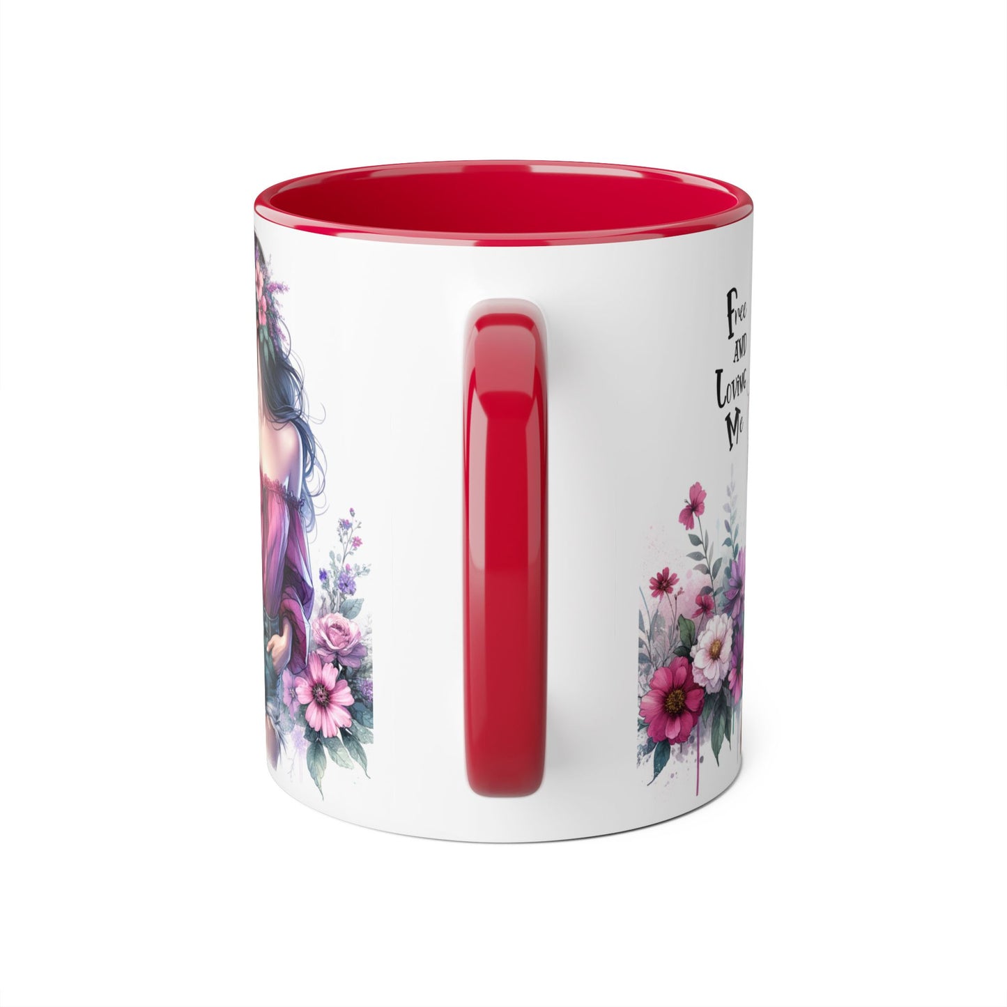 Floral Bohemian Accent Mug - Free and Loving Me Design, Coffee Cup Gift, Mother's Day Present, Home Decor, Art Drinkware