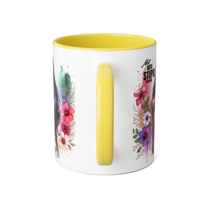 Not With Stupid Anymore Humoristic Bold Floral Accent Mug, Unique Coffee Cup, Gift for Friends, Inspirational Design, Beautiful Mug for Every Occasion