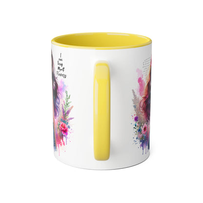 I Can Buy Myself Flowers Floral Art Coffee Mug, Botanical Gift for Her, Colorful Mug for Tea, Art Lover Present, Inspirational Quote Cup