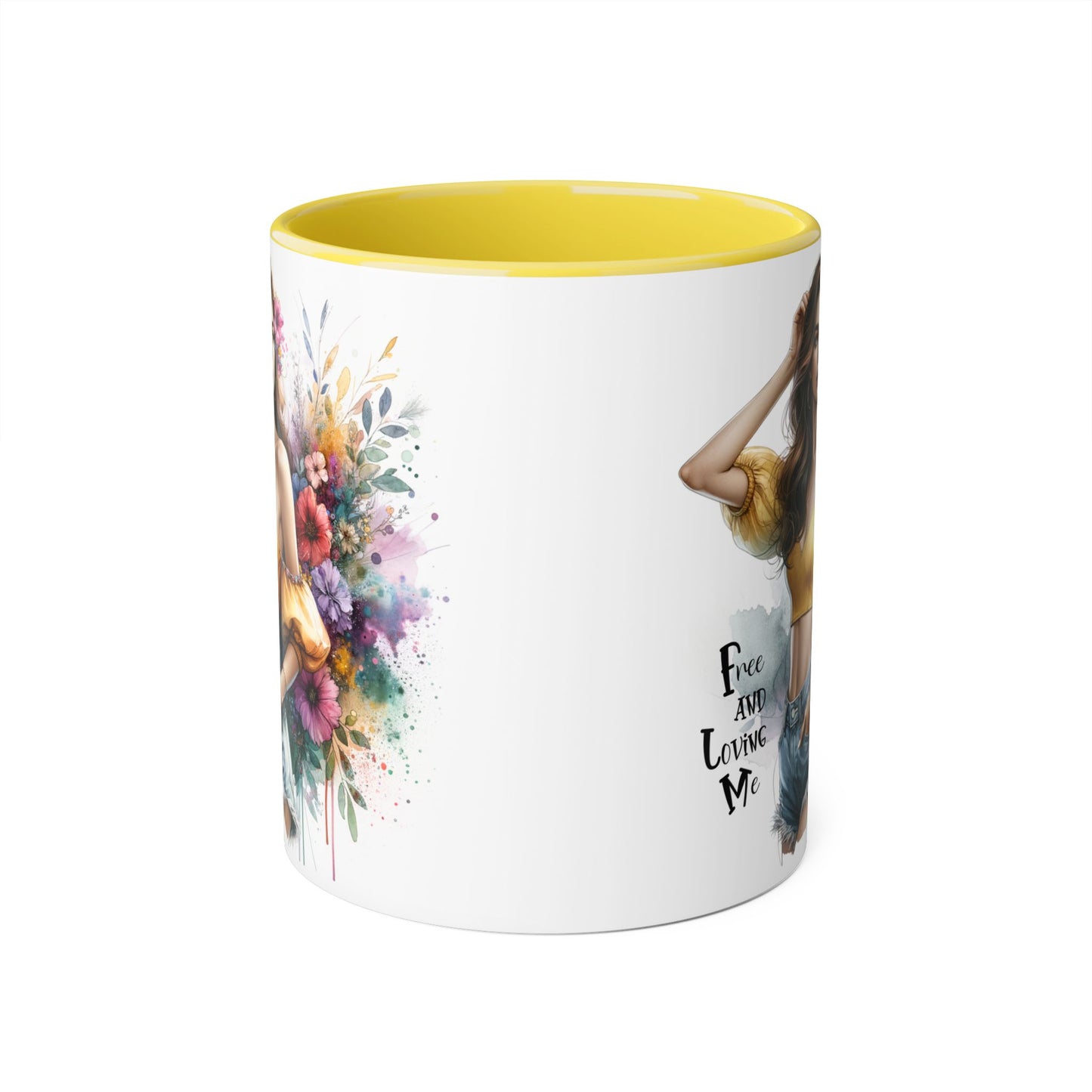 Free and Loving Me Bohemian Floral Accent Mug, Women's Gift, Coffee Mug, Inspirational Coffee Cup, Tea Lover's Mug