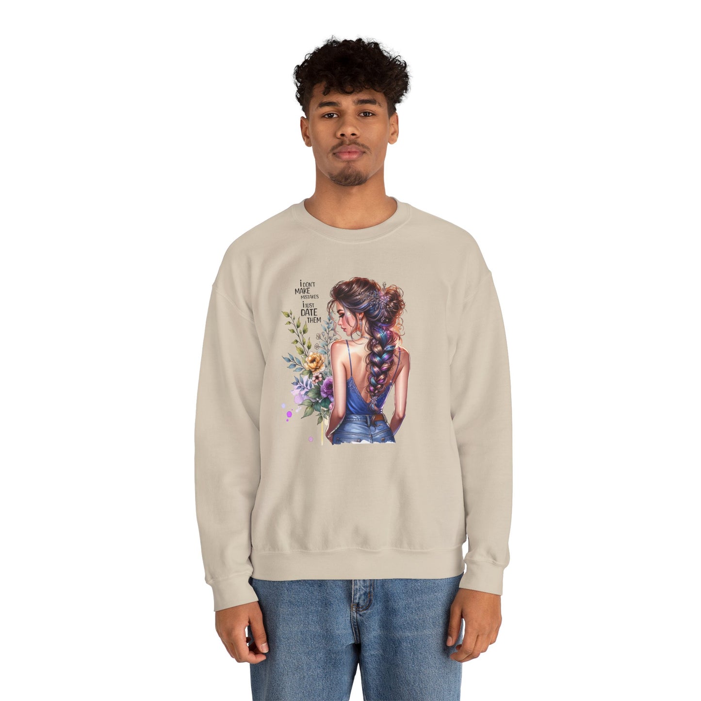 I Don`t  Make Mistakes, I Just Date Them Floral Illustration Crewneck Sweatshirt, Cozy Gift for Her, Casual Fashion, Spring Wardrobe Essential, Art Lover Apparel