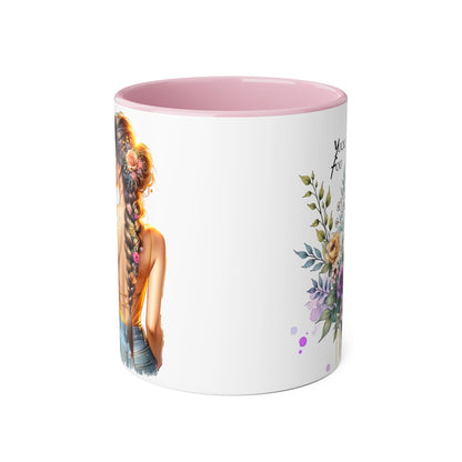 Yuck Fou Stylish Flower Girl Accent Mug, 11oz Coffee Cup, Unique Gift, Home Decor, Floral Mug for Friends, Mothers Day, Inspirational Quotes