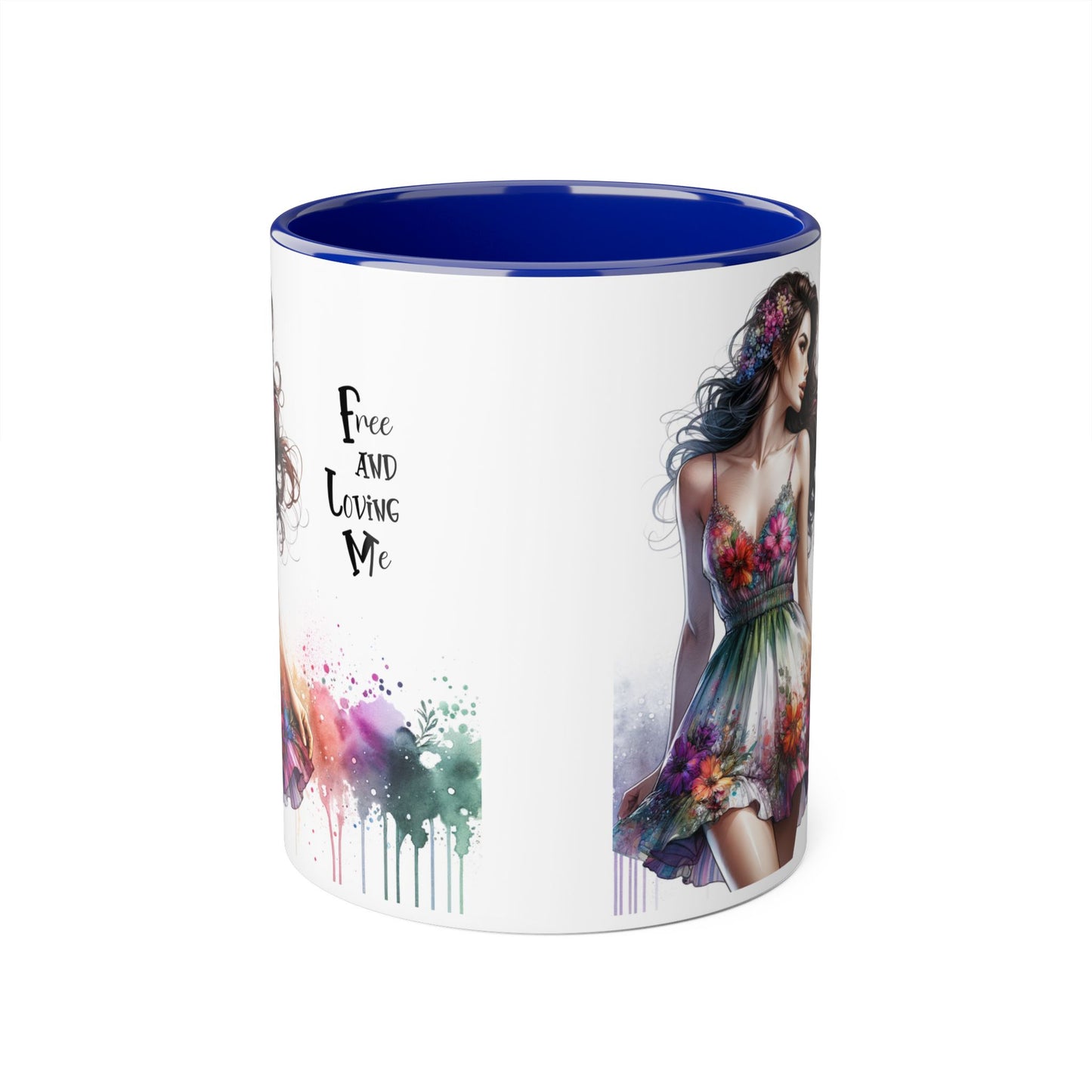 Floral Art Inspirational Coffee Mug, Free and Loving Me, Gift for Her, Colorful Drinkware, Boho Mug, Artistic Tea Cup