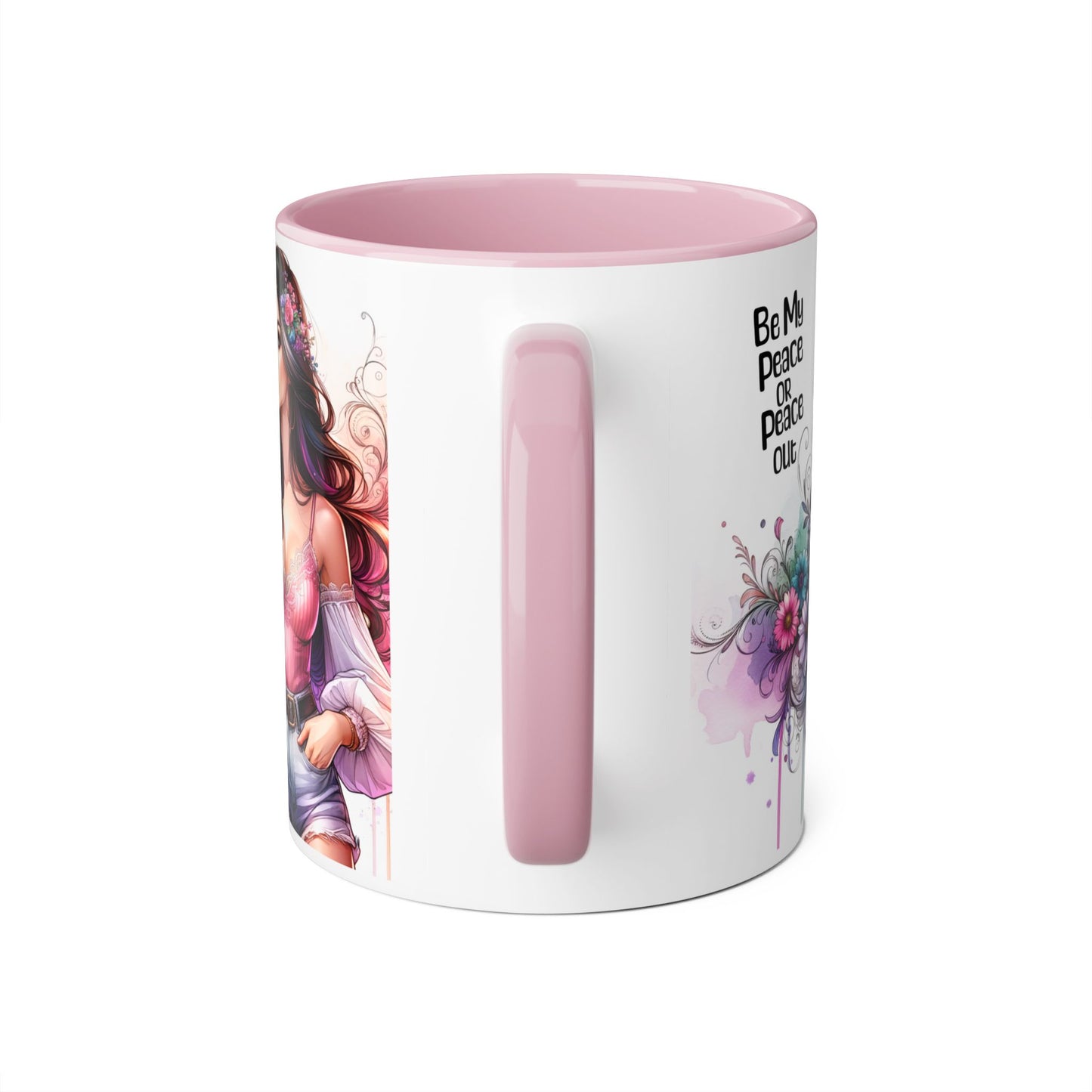 Bohemian Accent Mug, Be My Peace or Peace Out Gift, Artistic Coffee Mug, Floral Coffee Cup, Gift for Her
