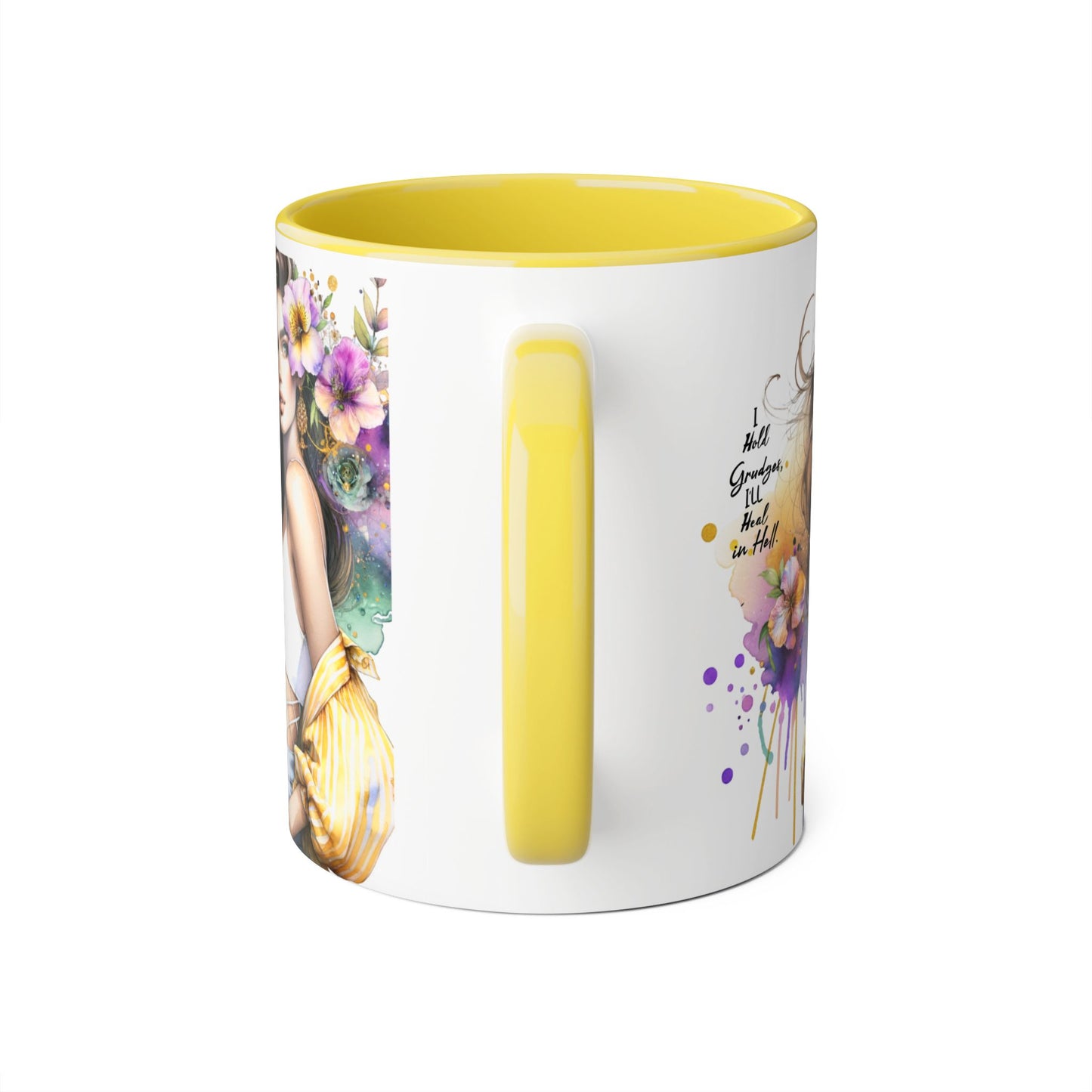 I Hold Grudges, I'll Heal in Hell  Humoristic Elegant Floral Accent Mugs for Coffee Lovers, Inspirational Gift, Home Decor, Unique Art, Perfect for Birthdays, Mother’s Day