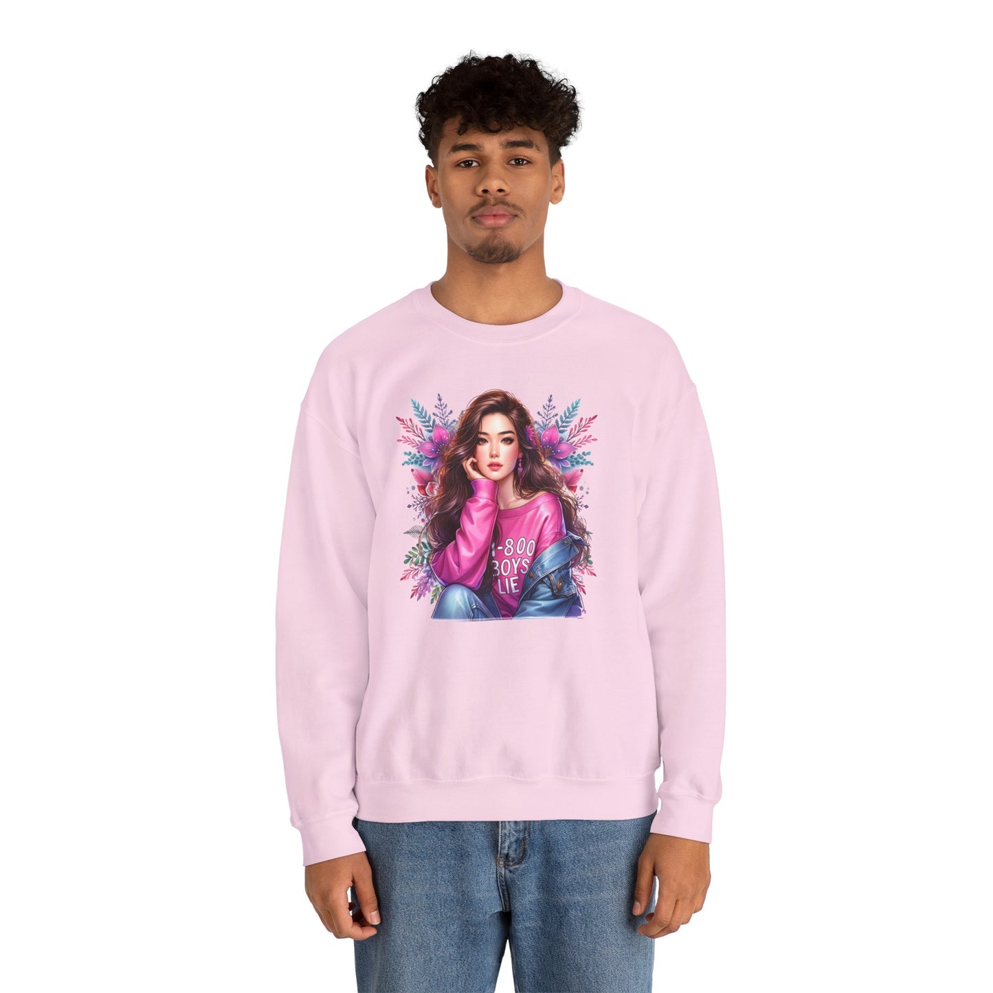 1-800-Boys-Lie Trendy Crewneck Sweatshirt - Cozy Unisex Pullover, Perfect for Casual Days, Gifts for Her, Cute Fashion Layering, Everyday Style