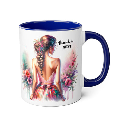 Thank U, Next Artistic Floral Accent Mug, Thank U Next Coffee Cup, Colorful Tea Mug, Gift for Her, Inspirational Art Drinkware