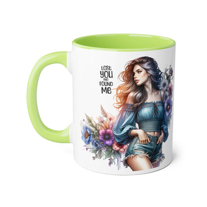 Lost You and Found Me Floral Art Accent Mug, You Lost Me Found Me Coffee Cup, Gift for Her, Artistic Drinkware, Unique Home Decor, Inspirational Kitchenware