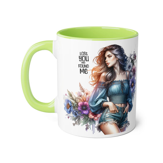 Lost You and Found Me Floral Art Accent Mug, You Lost Me Found Me Coffee Cup, Gift for Her, Artistic Drinkware, Unique Home Decor, Inspirational Kitchenware