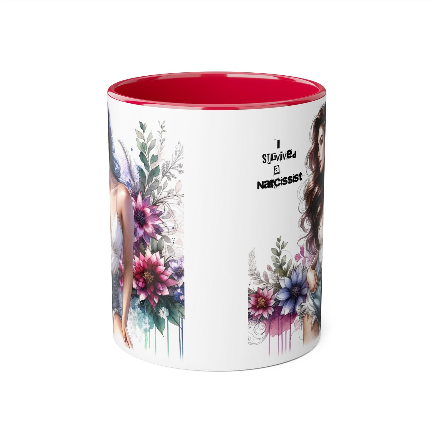 Floral Art Accent Mug, 11oz Coffee Cup, Gifts for Her, Unique Home Decor, Narcissist Quote, Morning Coffee