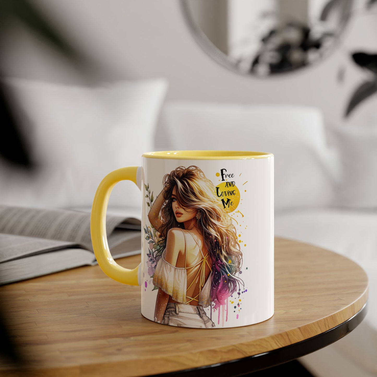 Free and Loving Me Boho Chic Accent Mug, Inspirational Coffee Cup, Free and Living Me, Gift for Her, Art Print Mug, Home Decor