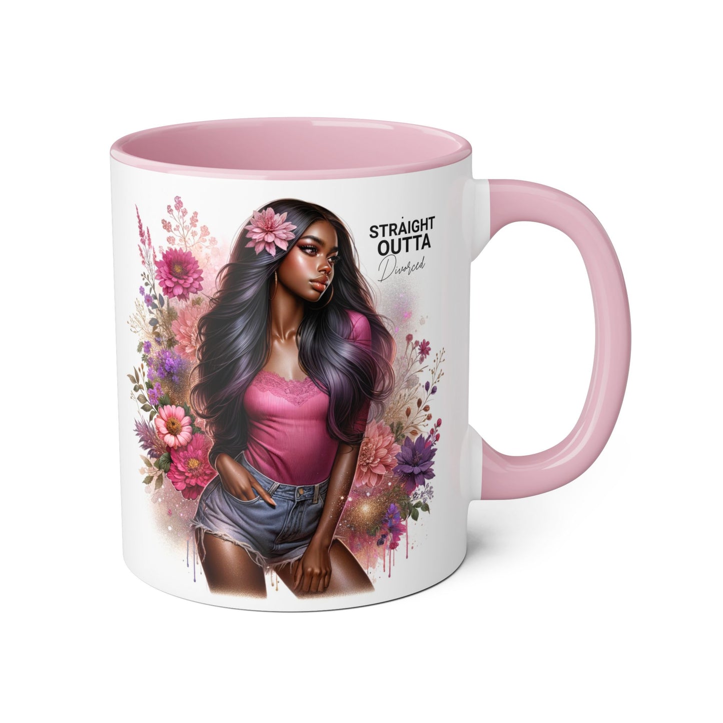 Straight Outta Divorced Humoristic Floral Portrait Accent Mug, Perfect Gift for Her, Coffee Lover, Home Decor, Stylish Drinkware, Mother's Day Gift, Inspirational Cup