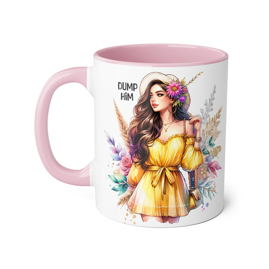 Chic Accent Mugs, Motivational Coffee Cup, Gift for Her, Unique Tea Mug, Floral Design for Friends, Dump Him Mug