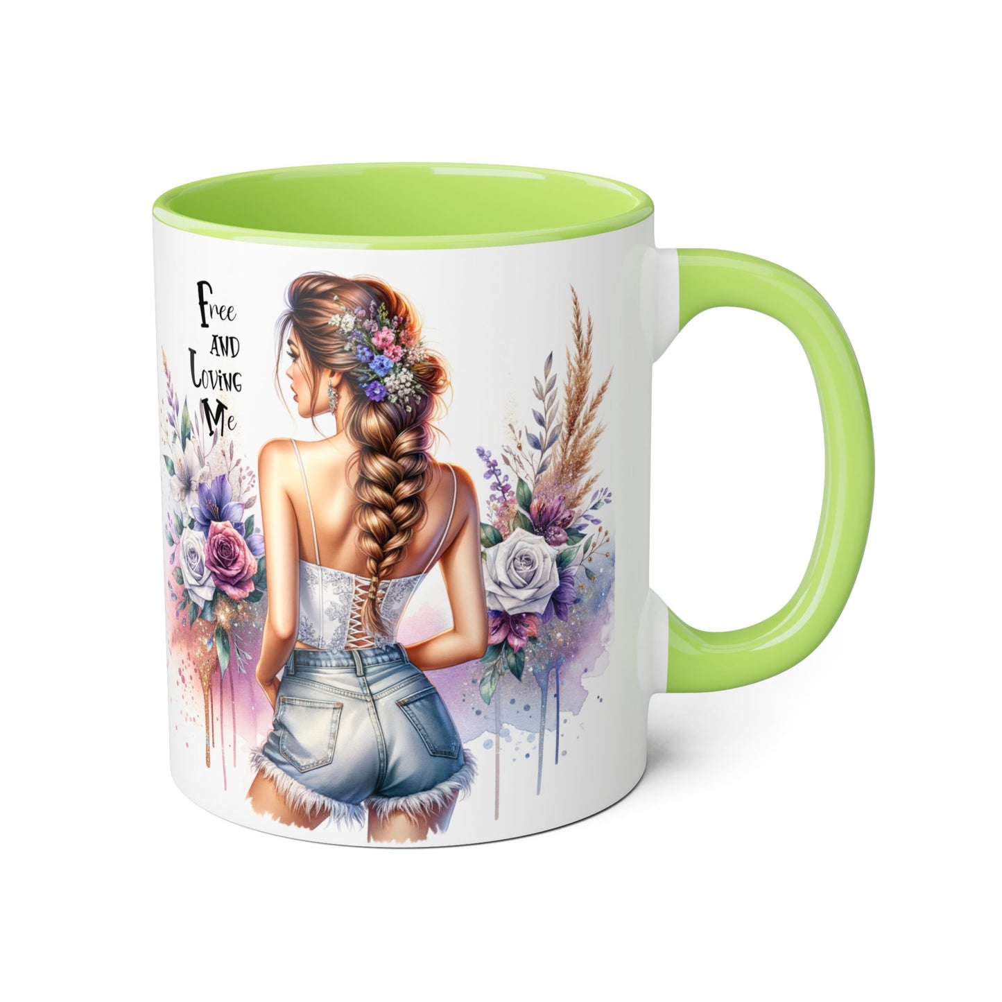 Free and Loving Me Chic Floral Accent Mug - Perfect Gift for Nature Lovers, Coffee Drinkers, Home Decor, Inspirational, Mother’s Day