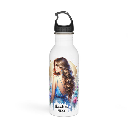 Thank U, Next Stainless Steel Water Bottle with Floral Design | Inspirational Gift, Outdoor Adventure, Fitness Companion, Personalized Hydration