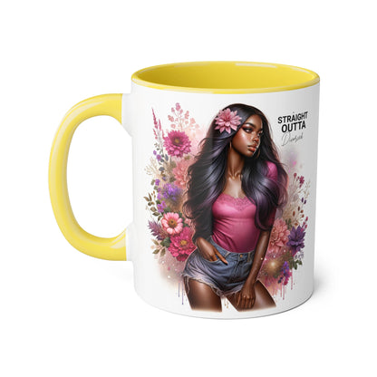 Straight Outta Divorced Humoristic Floral Portrait Accent Mug, Perfect Gift for Her, Coffee Lover, Home Decor, Stylish Drinkware, Mother's Day Gift, Inspirational Cup