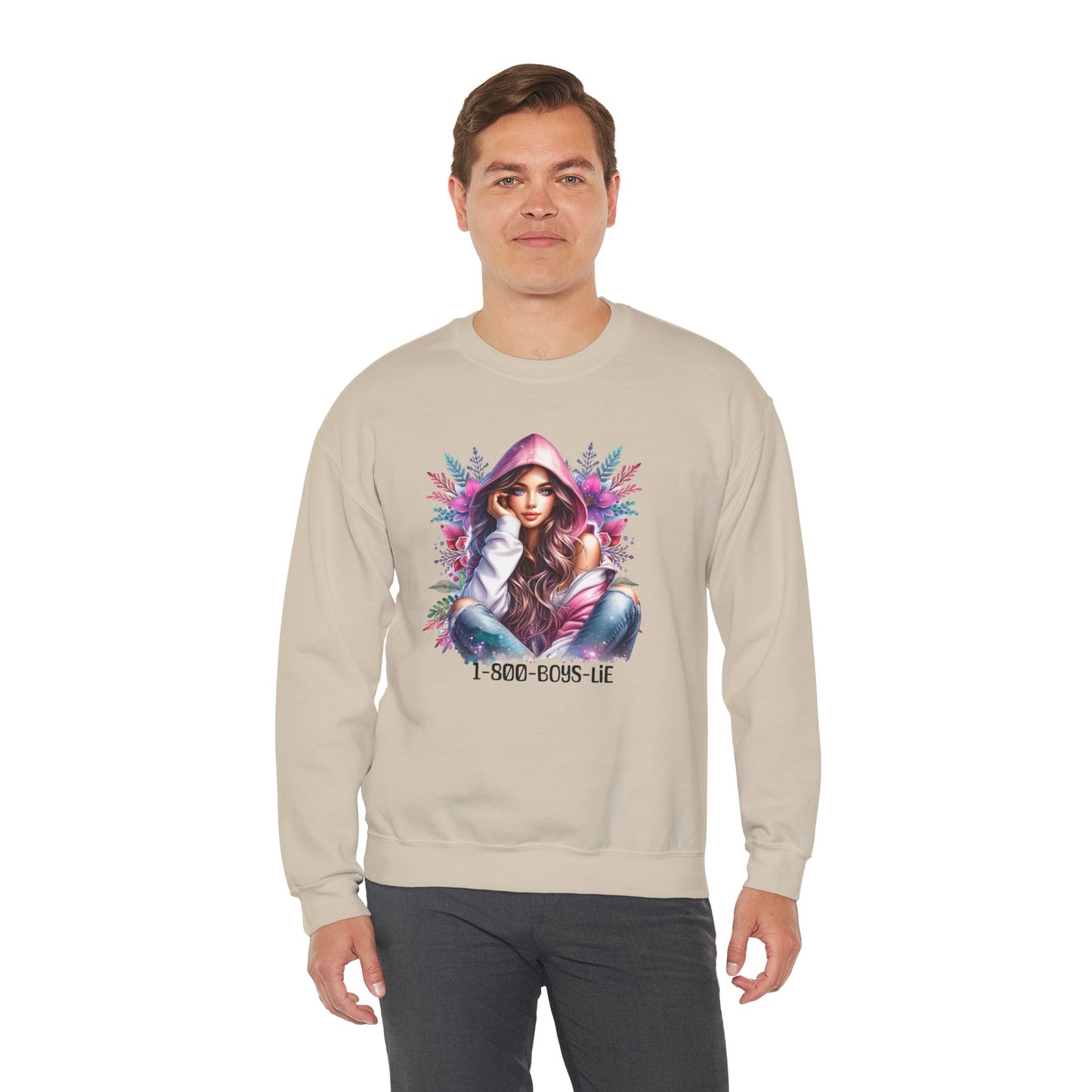 1-800-Boys-Lie Chic Floral Sweatshirt, Cozy Crewneck, Fall Fashion, Gift for Her, Self-Care Sweater, Cute Relaxed Fit