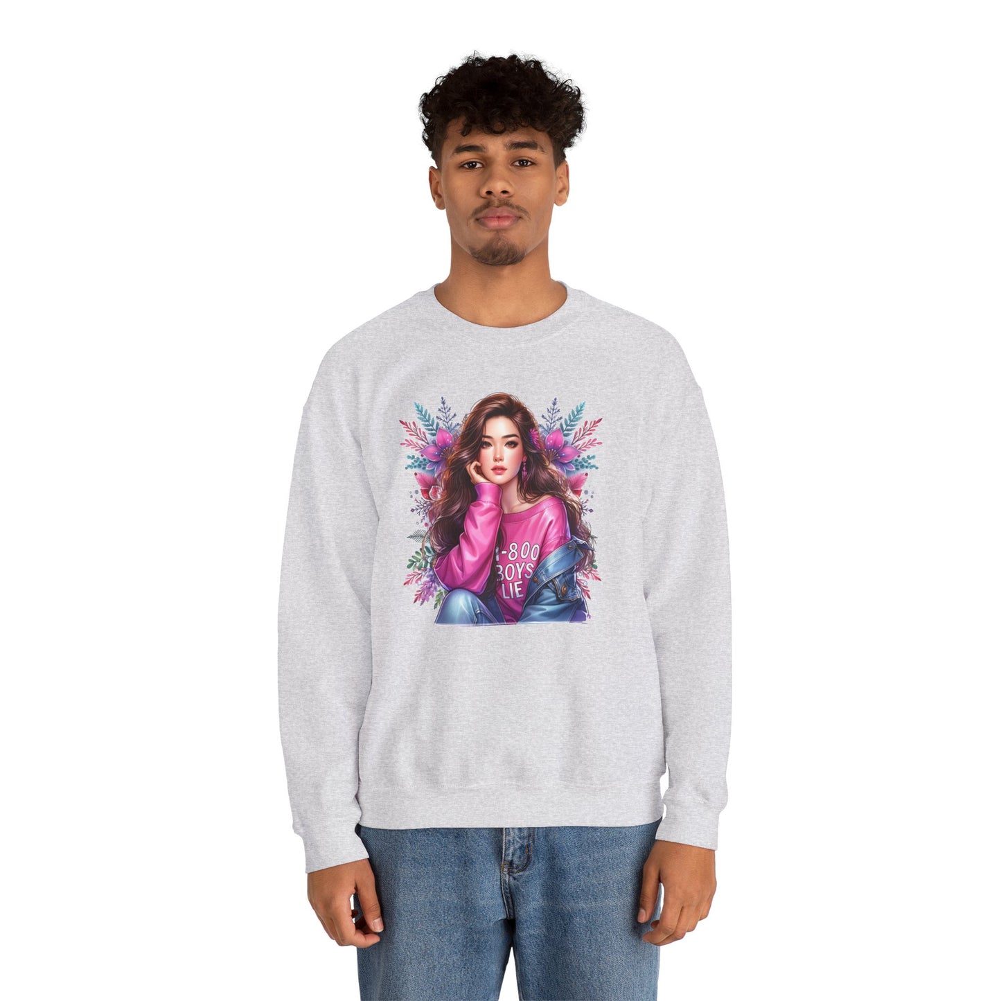 1-800-Boys-Lie Trendy Crewneck Sweatshirt - Cozy Unisex Pullover, Perfect for Casual Days, Gifts for Her, Cute Fashion Layering, Everyday Style