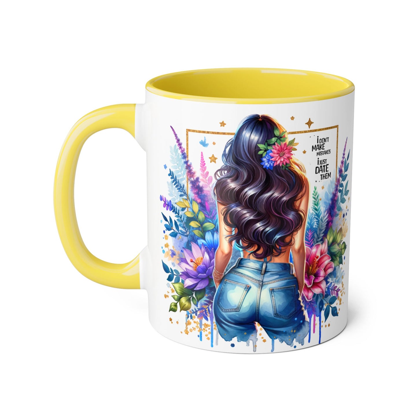 I Don't Make Mistakes, I Date Them Floral Aesthetic Mug, Vibrant Coffee Cup Gift, Boho Decor, Nature Lover, Inspirational Quote, Home Office Accessory