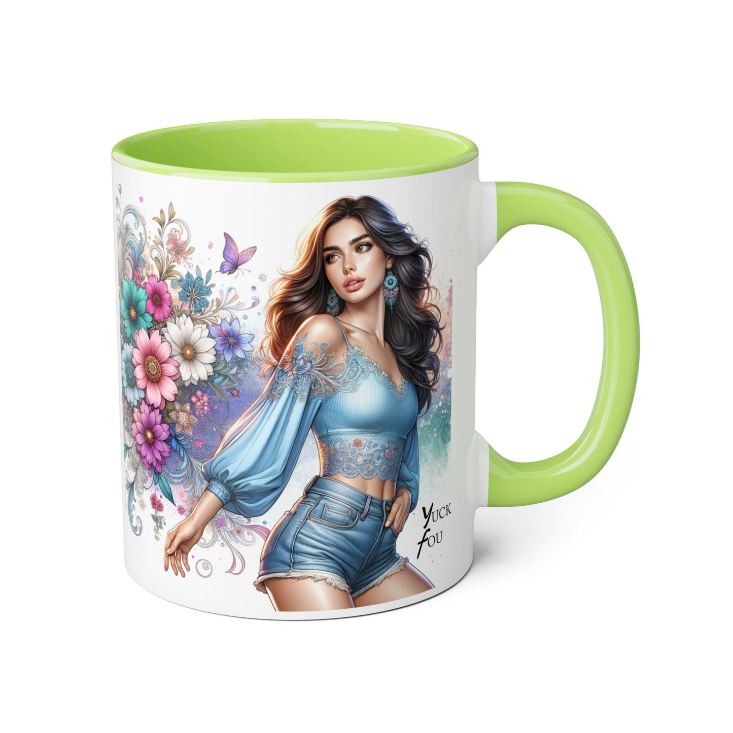 Yuck Fou Artistic Accent Mug, Floral Coffee Cup, Unique Gift for Her, Decorative Drinkware, Birthday Present, Home Décor