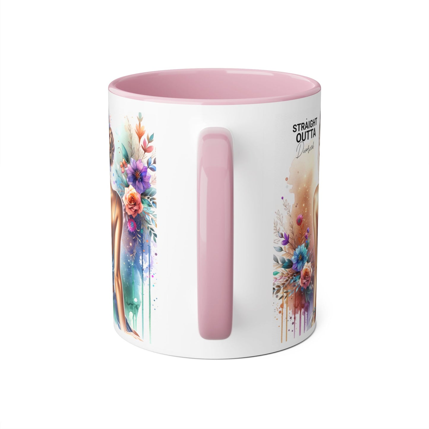 Straight Outta Divorced Humoristic Vibrant Accent Mugs, 11oz - Artistic Coffee Cup, Floral Design Mug, Unique Gift for Her, Birthday Present, Home Décor