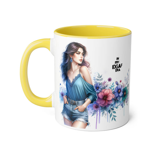 Chic IDGAF Accent Mug, Floral Art, Gift for Her, Coffee Lover, Unique Decor, Trendy Mug, Self-Care Gift