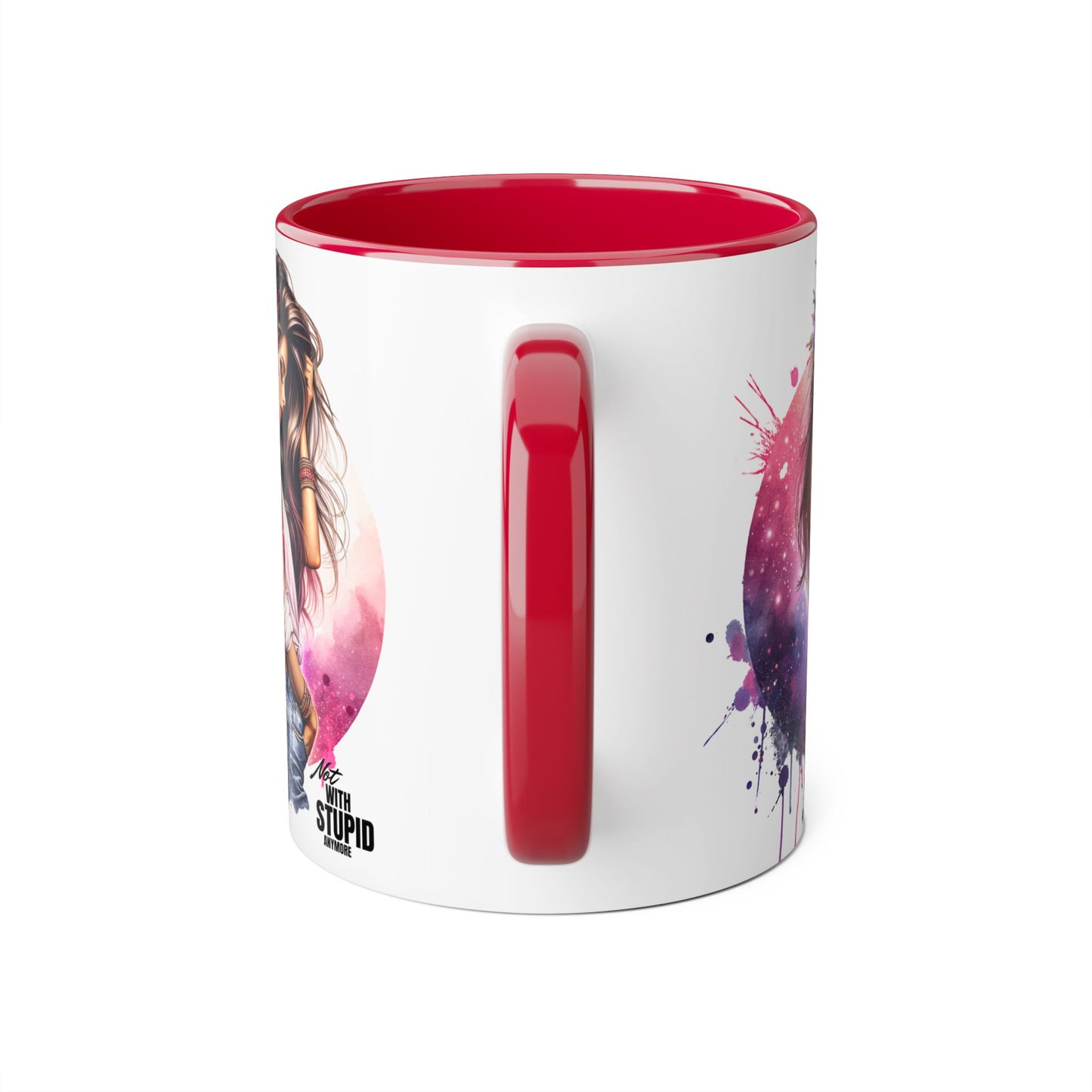 Not With Stupid Anymore Humoristic Artistic Accent Mug - Unique Drinkware for Art Lovers, Perfect Gift for Birthdays, Holidays, or Just Because