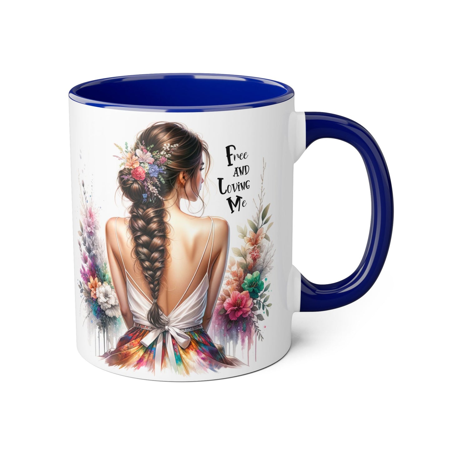 Floral Art Mug - 'Free and Loving Me', Coffee Cup, Gift for Her, Home Decor, Personalized Drinkware, Inspirational Mugs, Floral Design
