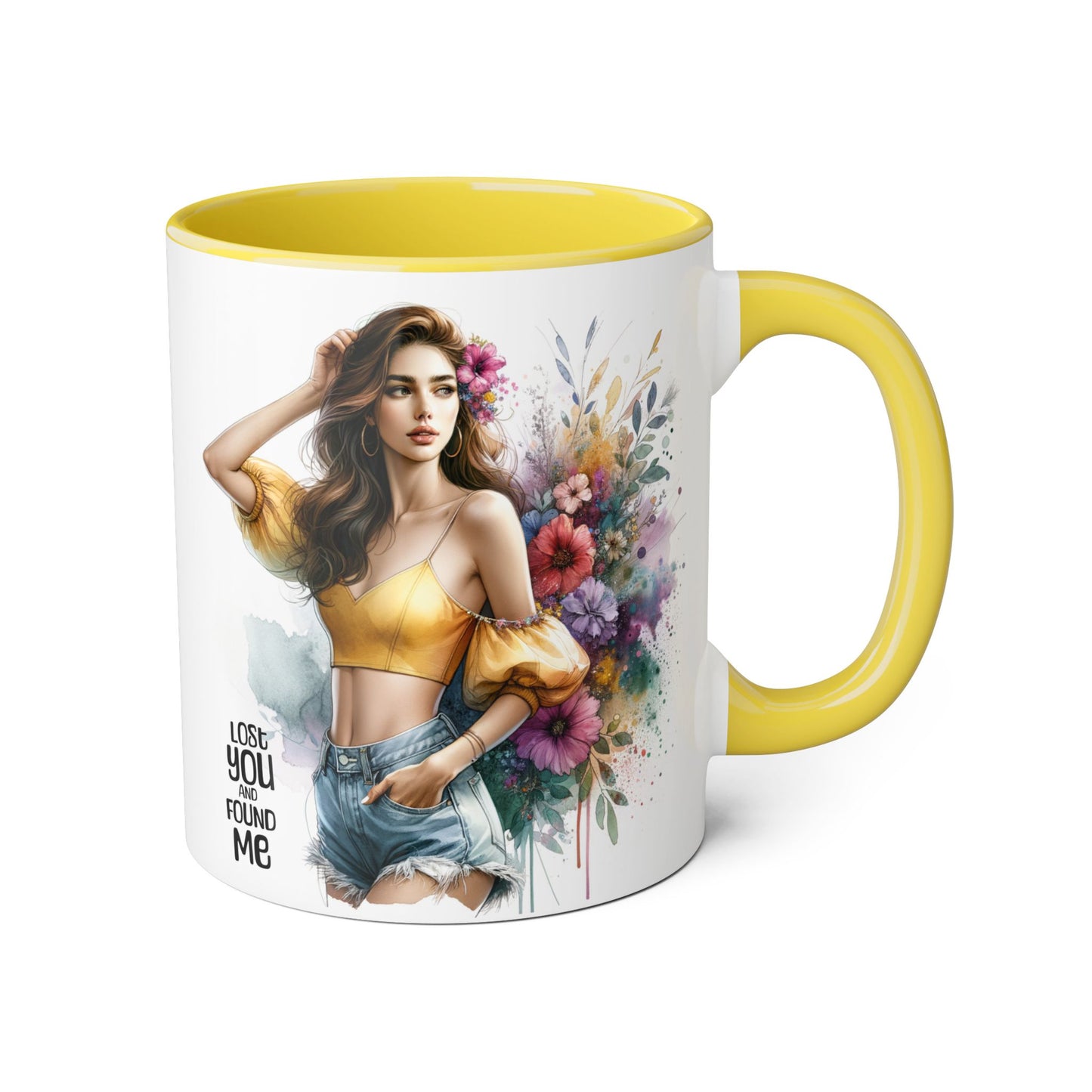 Lost You and Found Me Floral Accent Mug, Empowering Coffee Cup, Vibrant Gift for Friends, Motivational Drinkware, Perfect for Home or Office