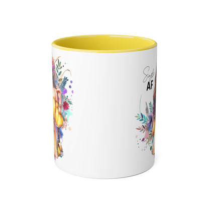 Single AF Floral Accent Mug - Perfect Gift for Singles, Cute Coffee Cup for Friends, Birthday or Self-Care Treat
