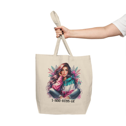 1-800-Boys-Lie Chic Canvas Tote Bag with Floral Girl Design, Versatile Shopping Tote, Eco-Friendly Bag, Travel Bag, Gift for Friends