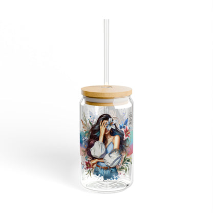 Lost You and Found Me Artistic Sipper Glass, 16oz, Personalized Drinkware, Eco-Friendly Beverage Jar, Unique Gifts, Home Decor, Chic Party Accessory
