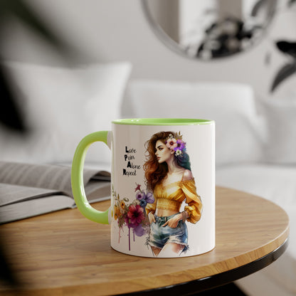 Colorful Floral Accent Mug, Love Pain Alone Repeat, Inspirational Coffee Cup, Gift for Friends, Art Lover Mug