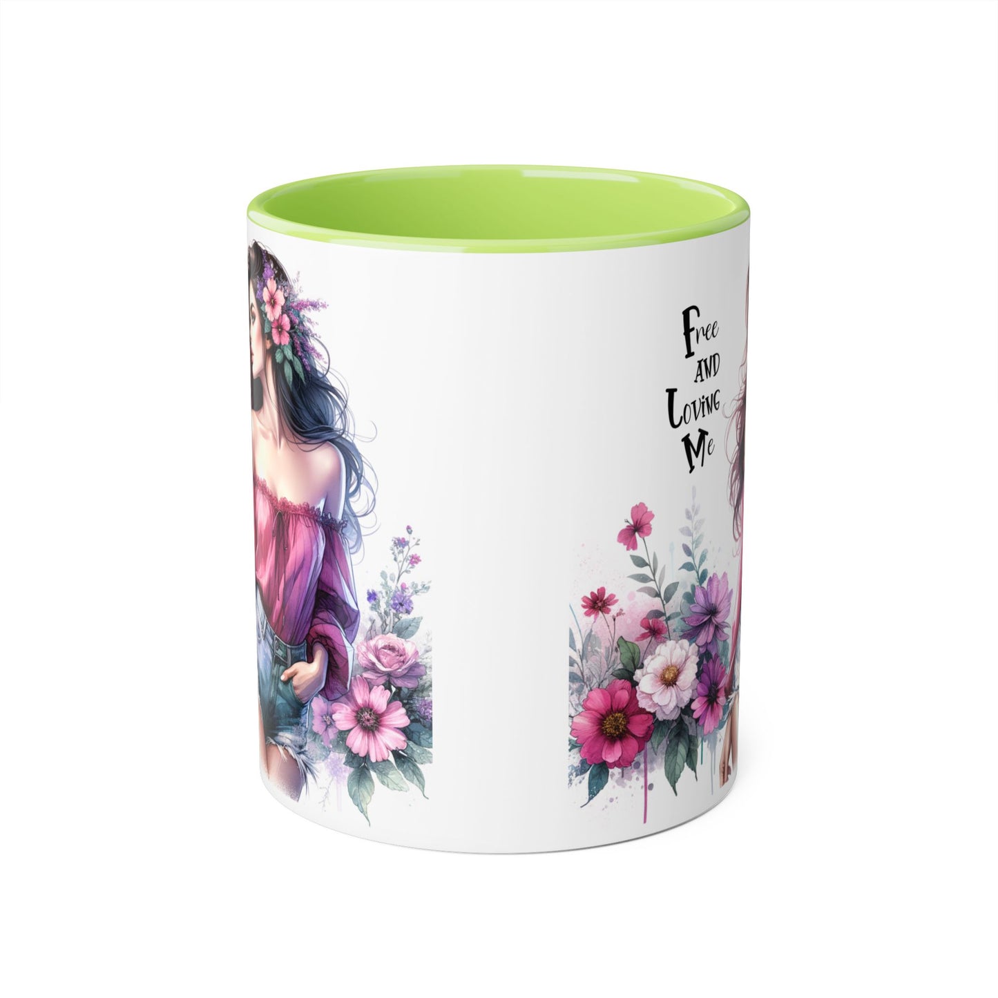Floral Bohemian Accent Mug - Free and Loving Me Design, Coffee Cup Gift, Mother's Day Present, Home Decor, Art Drinkware
