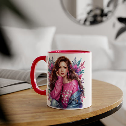 1-800-BOYS-LIE Chic Floral Accent Mug - Perfect Gift for Tea Lovers, Stylish Drinkware, Coffee Cup for Her, Women's Empowerment Decor, Trendy Floral Mug