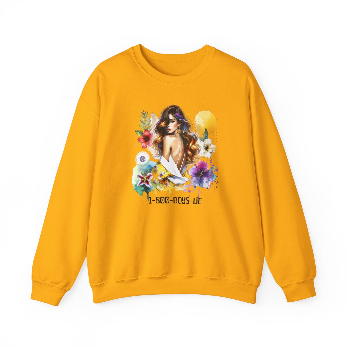 1-800-Boys-Lie Bohemian Floral Crewneck Sweatshirt, Trendy Oversized Sweater, Unique Gift for Her, Cozy Fall Apparel, Birthday & Casual Wear