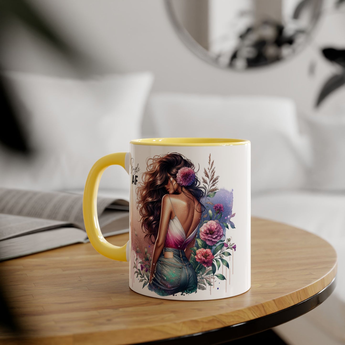 Single AF Floral Accent Mug - Drinkware for Single Ladies, Self-Care Gift, Coffee Lover, Unique Home Decor, Valentine's Day Gift