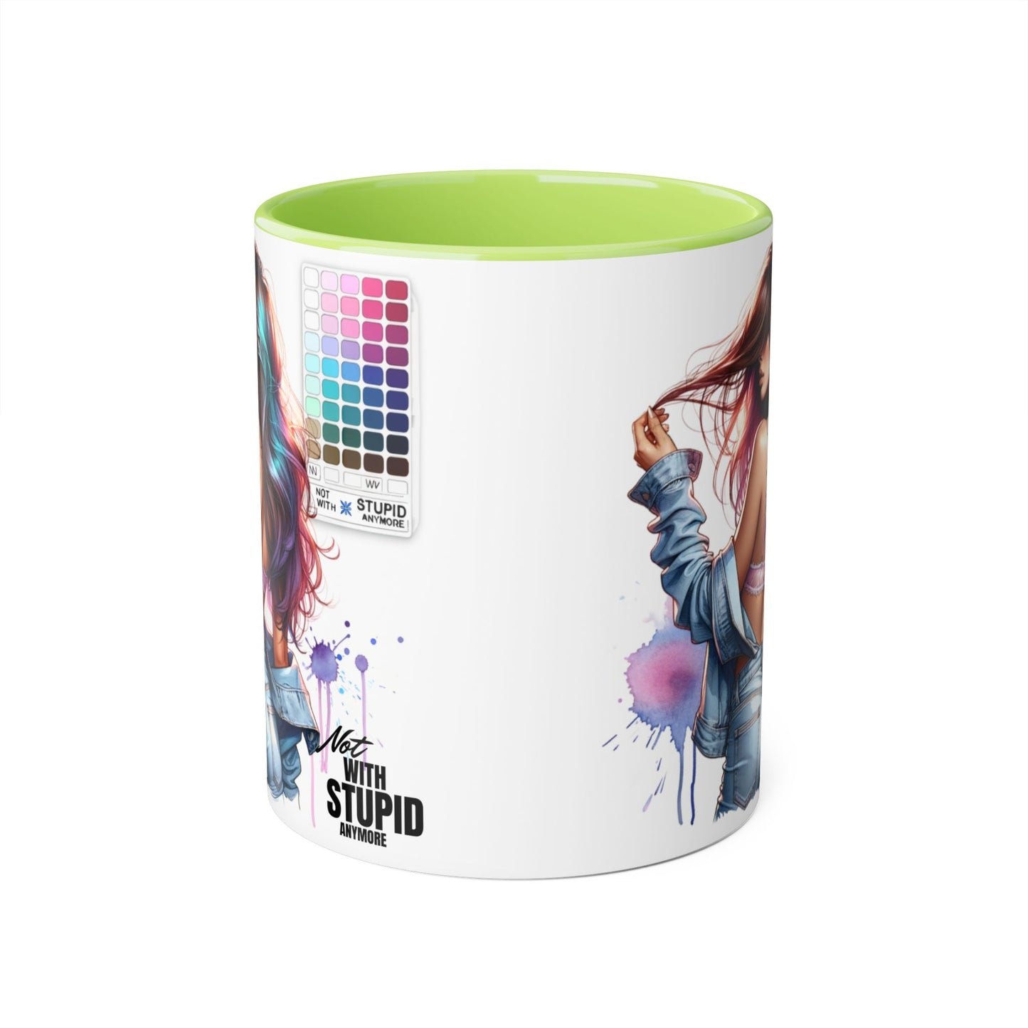 Not With Stupid Anymore Humoristic Vibrant Accent Mug - Perfect Gift for Creative Souls, Quirky Coffee Lover, Art Enthusiast, Birthday, or Just Because