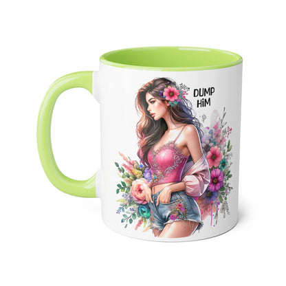 Floral Accent Mug, 11oz Coffee Cup, Gift for Her, Inspirational Mug, Cute Floral Design, Self-Love Coffee Mug
