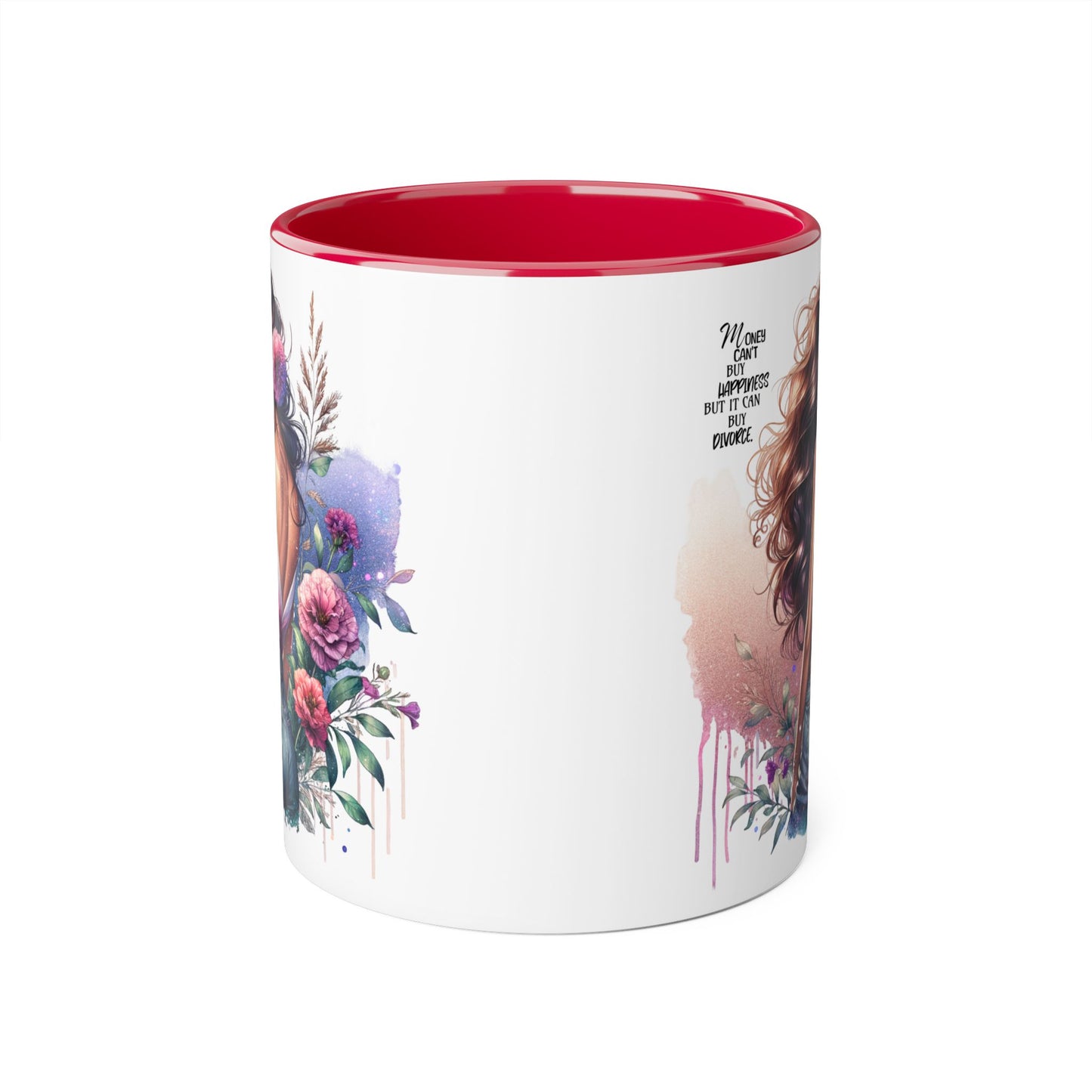 Money Can't Buy Happiness But It Can Buy Divorce Humoristic Elegant Floral Accent Mug, Inspirational Coffee Cup for Women, Motivational Gift, Artful Drinkware for Home & Office