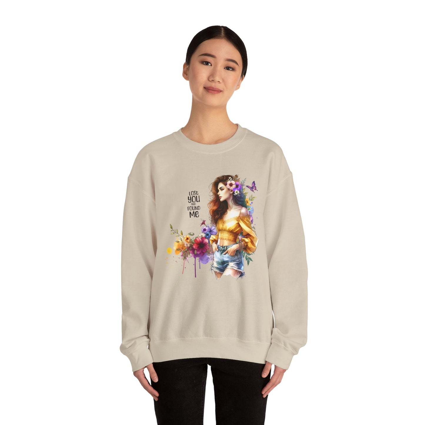 Lost You And Found Me Floral Art Crewneck Sweatshirt, Cozy Unisex Sweater, Gift for Her, Spring Fashion, Inspirational Quote Apparel