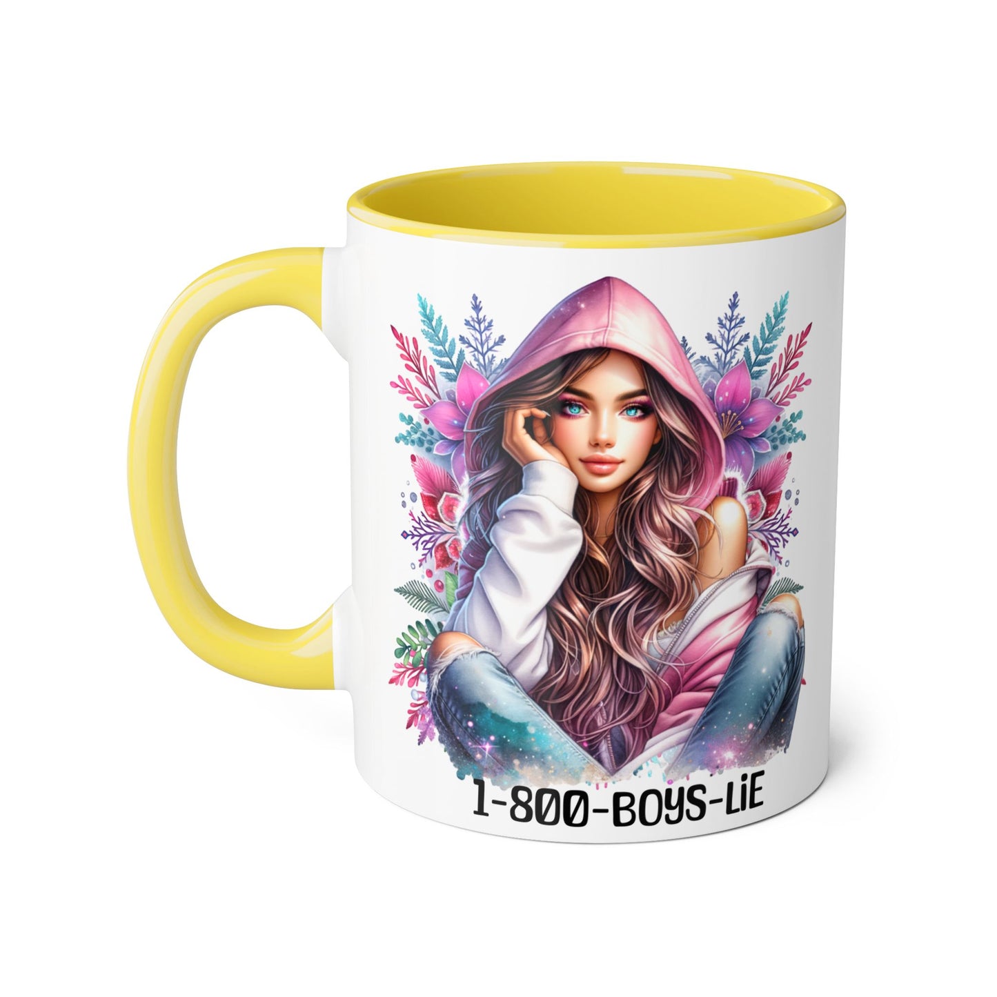 1-800-BOYS-LIE Accent Mug, Floral Coffee Cup, Funny Gift for Her, Unique Tea Mug, Cute Lover's Present
