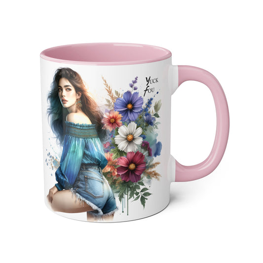 Bohemian Accent Mug - Yuck Fou Floral Design, Gift for Artists, Unique Coffee Cup, Home Decor, Stylish Drinkware