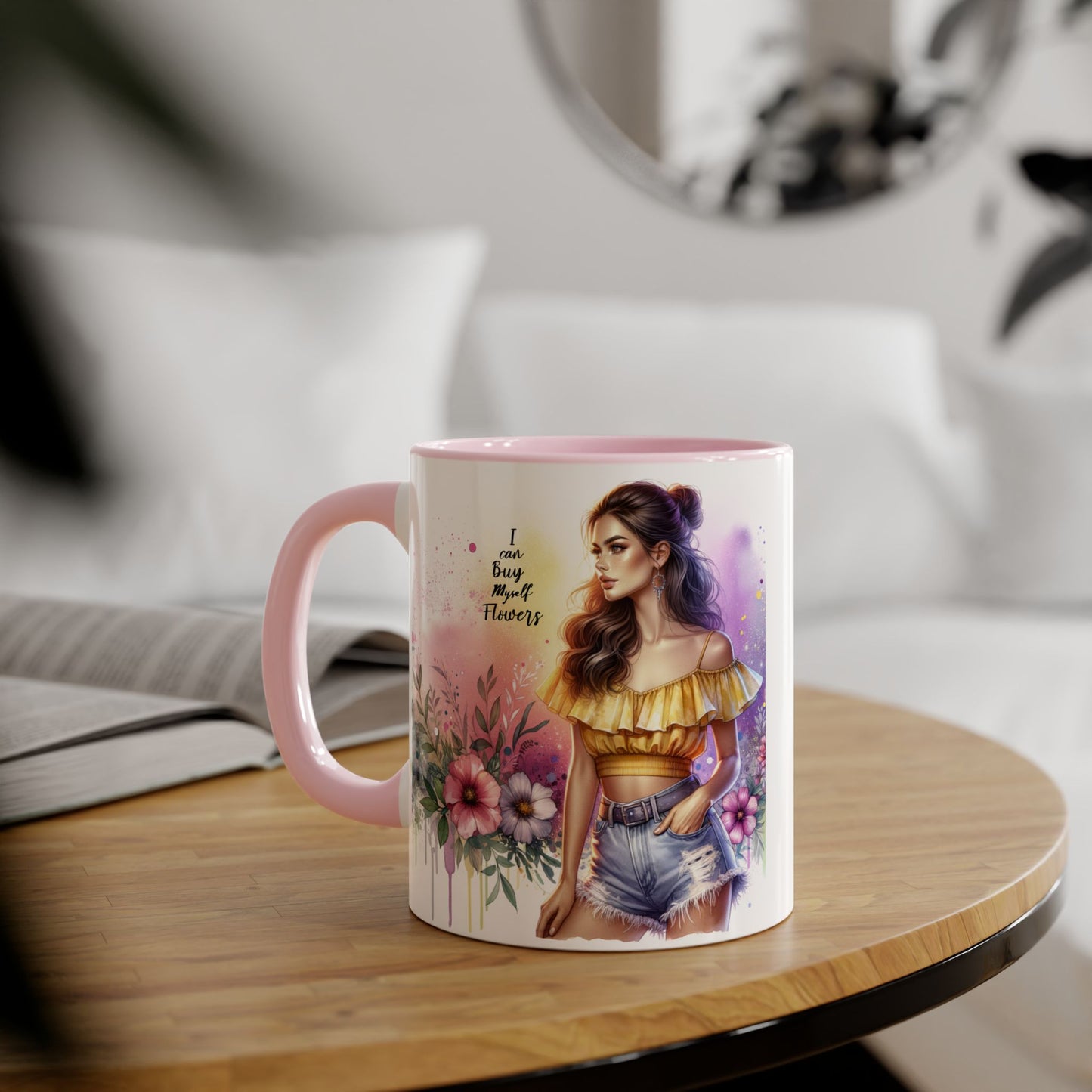 I Can Buy Myself Flowers Colorful Floral Accent Mug, 11oz Coffee Cup, Bohemian Style Drinkware, Perfect Gift for Garden Lovers, Ideal for Birthdays, Mother's Day