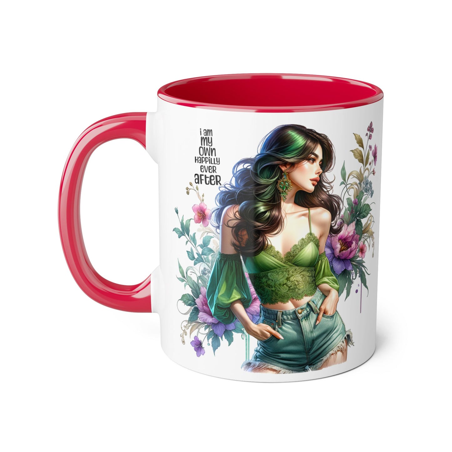 I Am My Own Happily Ever After Empowered Woman Accent Mug, Inspirational Coffee Cup, Floral Art Mug, Perfect Gift for Her, Motivational Drinkware