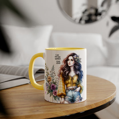 Inspirational Floral Accent Mug - 11oz, 'I Am My Own Happily Ever After '