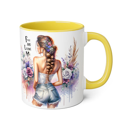 Free and Loving Me Chic Floral Accent Mug - Perfect Gift for Nature Lovers, Coffee Drinkers, Home Decor, Inspirational, Mother’s Day