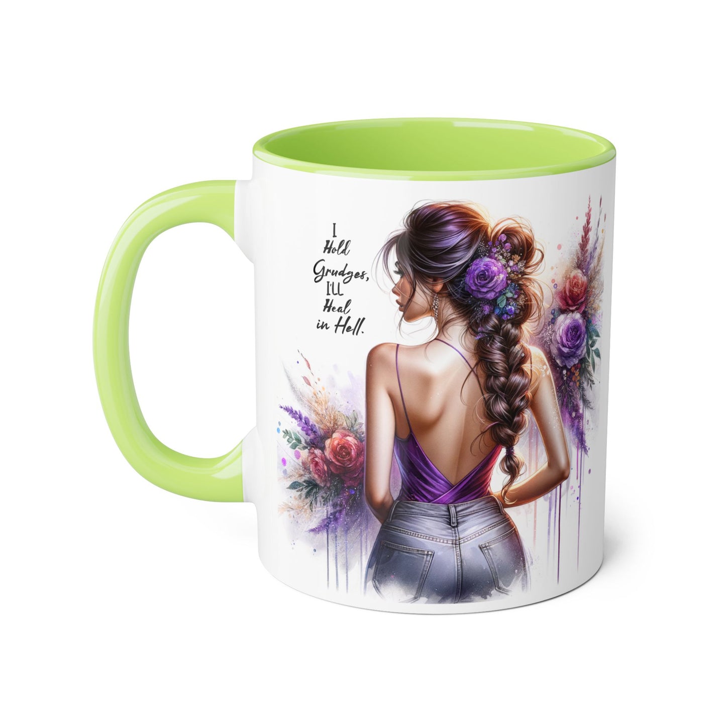 I Hold Grudges, I'll Heal in Hell Elegant Floral Accent Mug, Inspirational Coffee Cup, Gift for Her, Stylish Tea Mug, Home Décor, Unique Drinkware