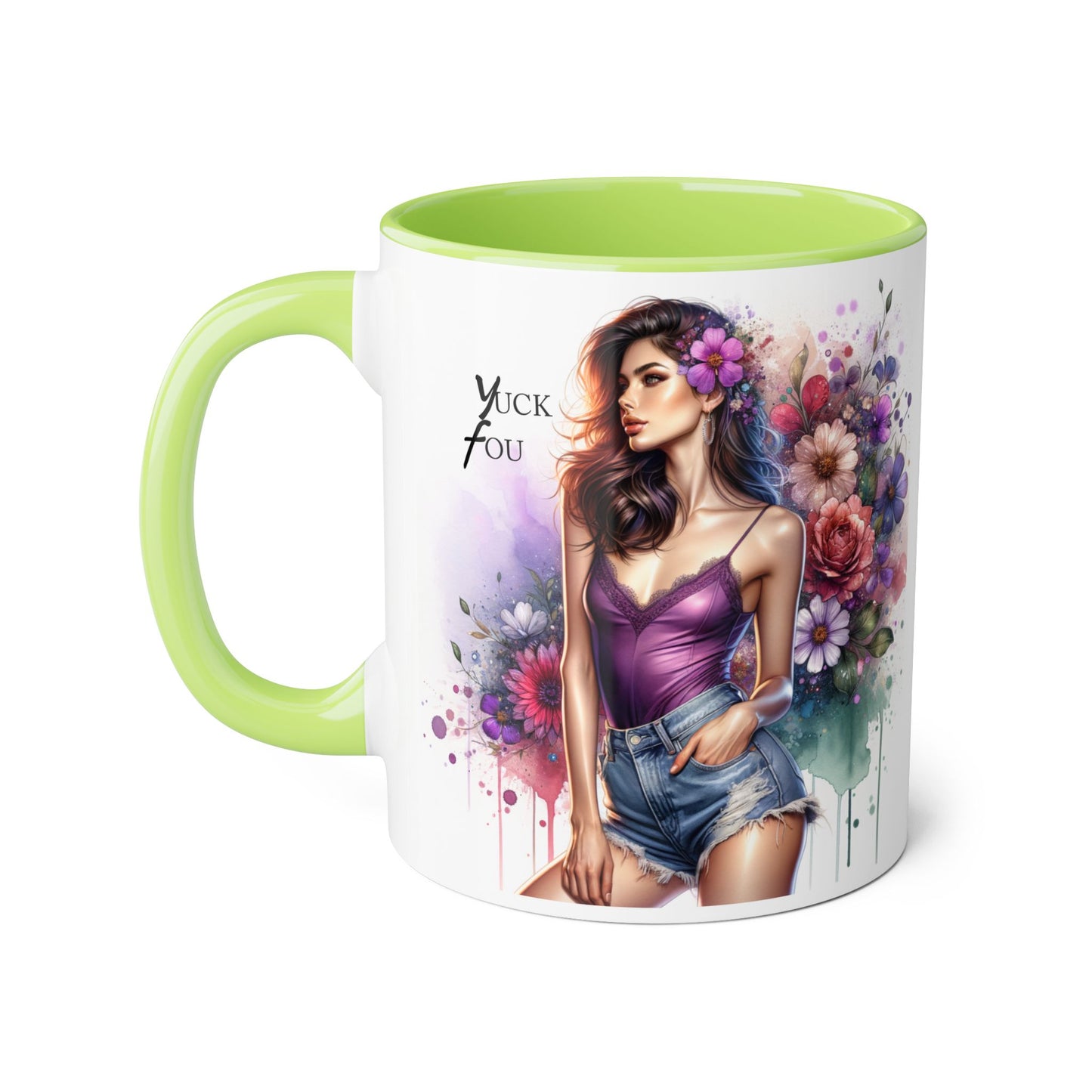 Yuck Fou Vibrant Accent Mugs, 11oz - Stylish Floral Design, Perfect for Gifts, Home Decor, Coffee Lovers, Inspirational Drinkware